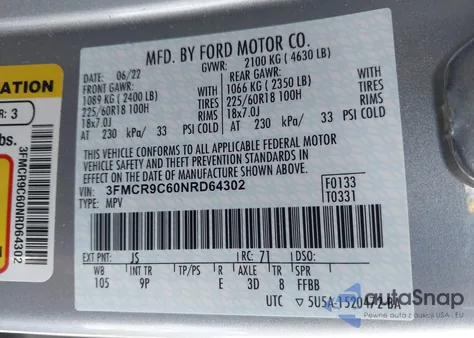 2022 Ford Bronco Sport Outer Banks from USA, damaged, VIN 3FMCR9C60NRD64302